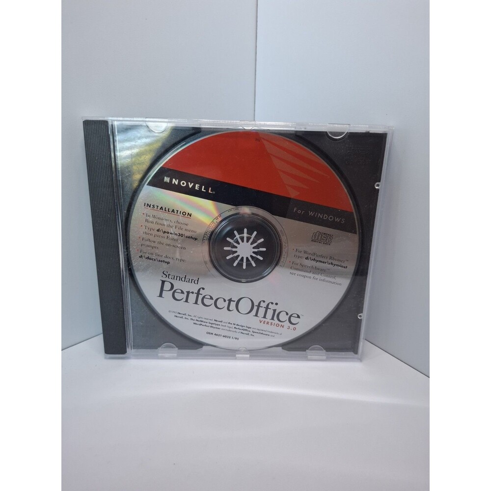 Vintage Novell PerfectOffice Standard 3.0 CD-ROM Windows 3.1 WordPerfect 6.1